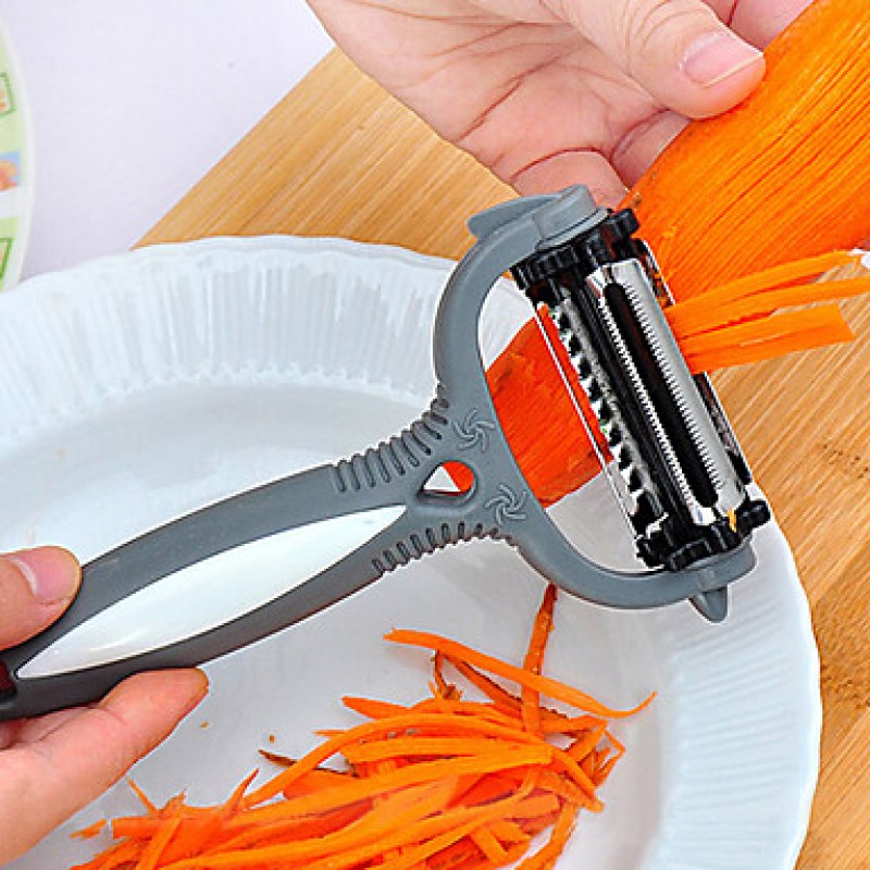 Multifunctional 360 Degree Rotary Potato Peeler Vegetable Cutter Fruit Melon Planer Grater with 3 Blades (Random Color)