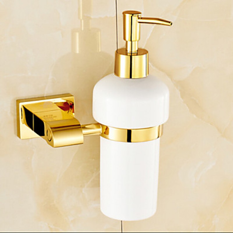 TI- PVD Finish Brass Material Wall Mounted Ceramic Soap Dispenser