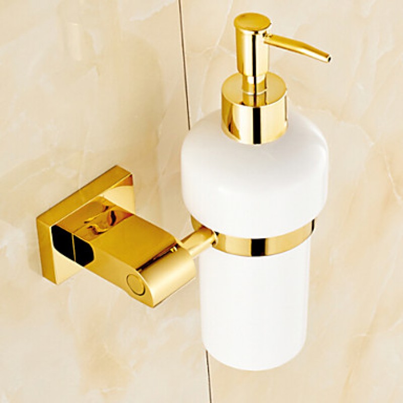 TI- PVD Finish Brass Material Wall Mounted Ceramic Soap Dispenser