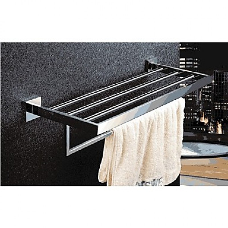 Stainless Steel Bath Hardware Set with Towel Shelf with Bar Glass Shelf Toilet Paper Holder and Toilet Brush Holder