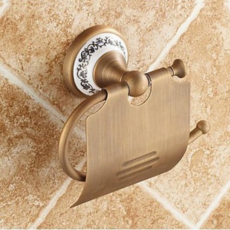 Toilet Paper Holder Antique Brass Wall Mounted 140 x 134 x 66mm (5.51 x5.27 x 2.59") Brass / Ceramic Antique