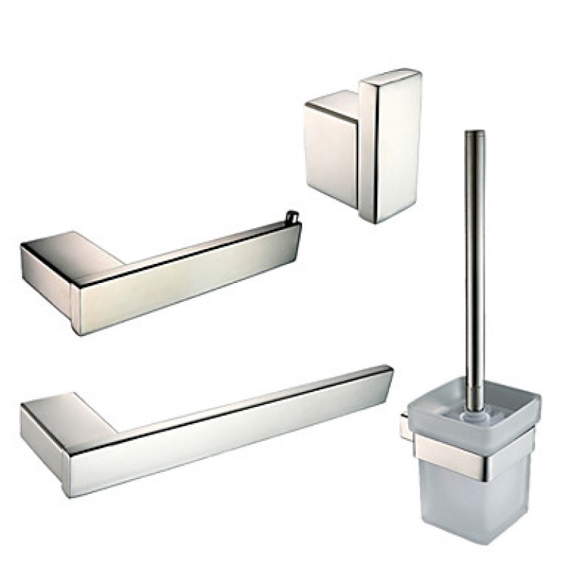 Polish Stainless Steel Bathroom Accessories Set with Towel Ring Robe Hook Toilet Paper Holder and Toilet Brush Holder