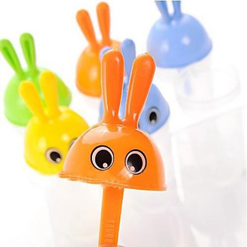 6 Holes Rabbit Head Ice Cream Tray Cube Mould Mold with Stick, Plastic 16 X10 X13cm