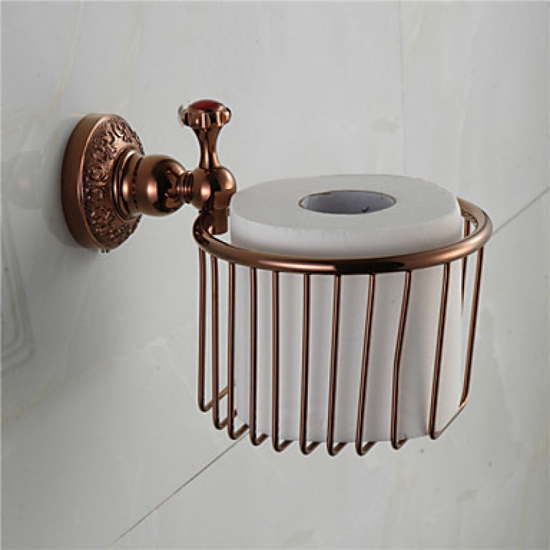 Red Bathroom Toilet Paper Holder , Traditional Antique Copper Wall Mounted