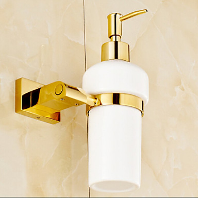 TI- PVD Finish Brass Material Wall Mounted Ceramic Soap Dispenser