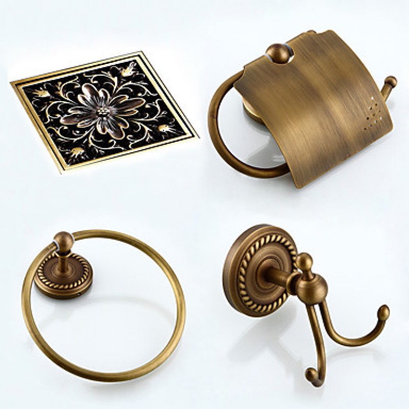 Bathroom Accessory Set / Towel Ring / Toilet Paper Holder / Robe Hook / Drain / Towel Warmer / Antique Bronze