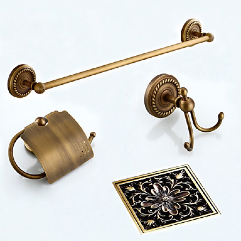 Bathroom Accessory Set / Towel Bar / Toilet Paper Holder / Robe Hook / Drain / Towel Warmer / Antique Bronze